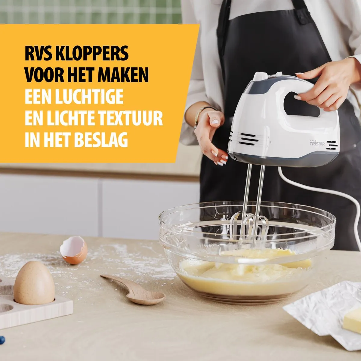 Tristar MX-4203 - Handmixer 200W - 5 snelheden - RVS kloppers en deeghaken - Wit