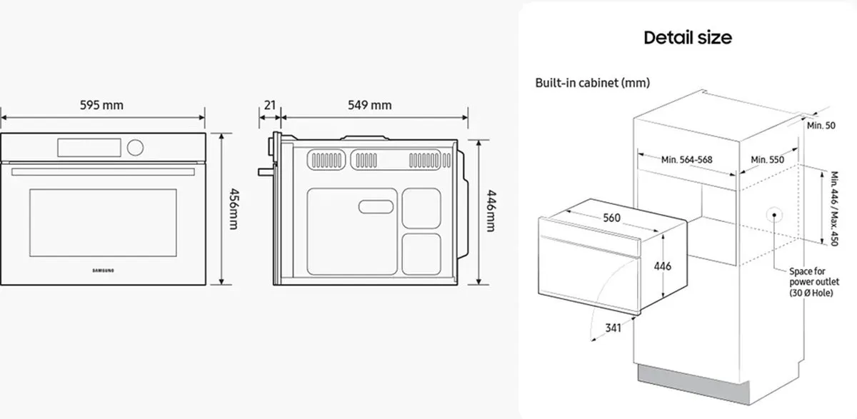 Samsung NQ5B5713GBK/U1 Inbouwmagnetron 50L - 900W - Roestvrijstaal