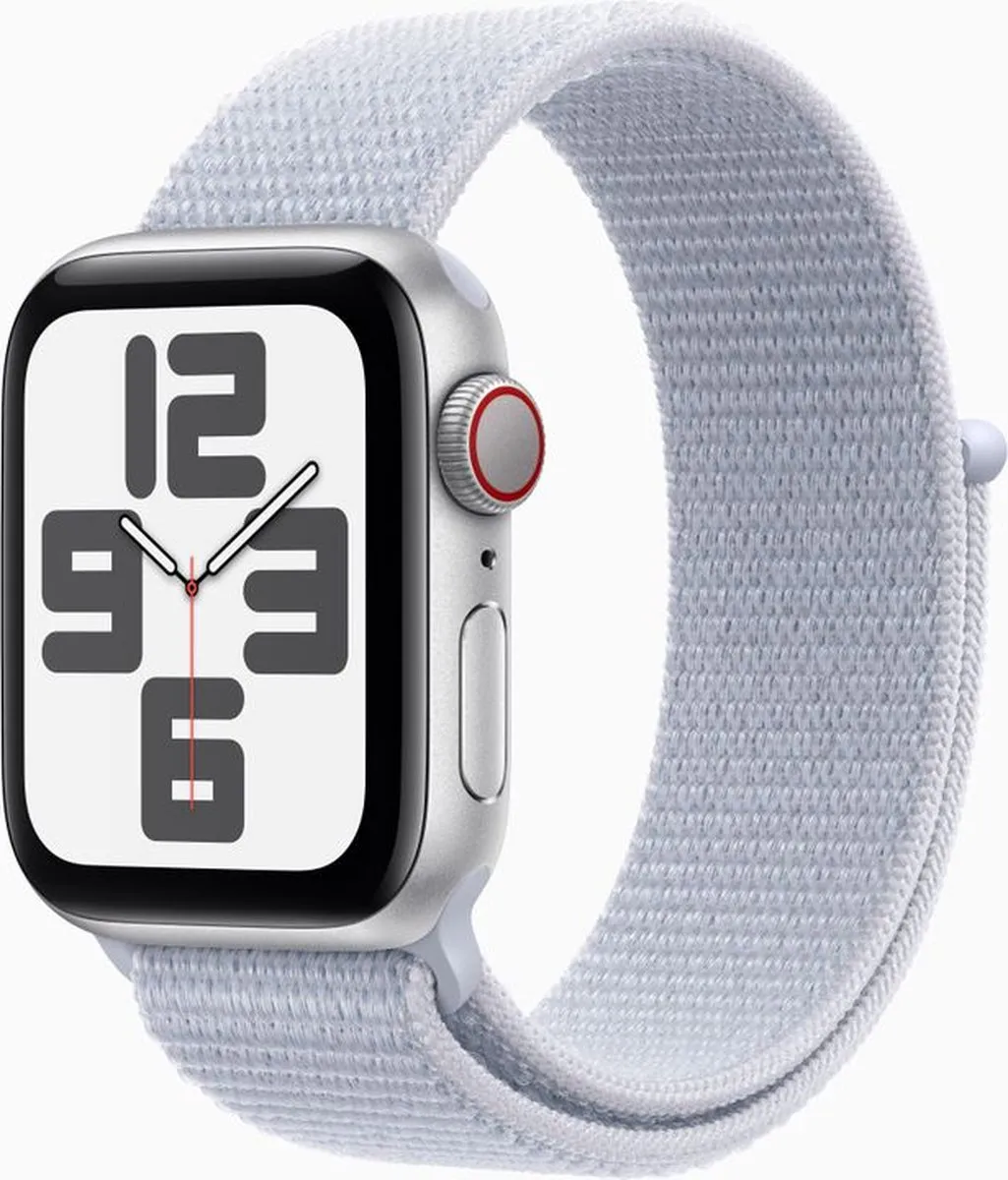 Apple Watch SE 2024 GPS + Cellular 44mm - Zilverkleurig - Blauwe Sport Loop