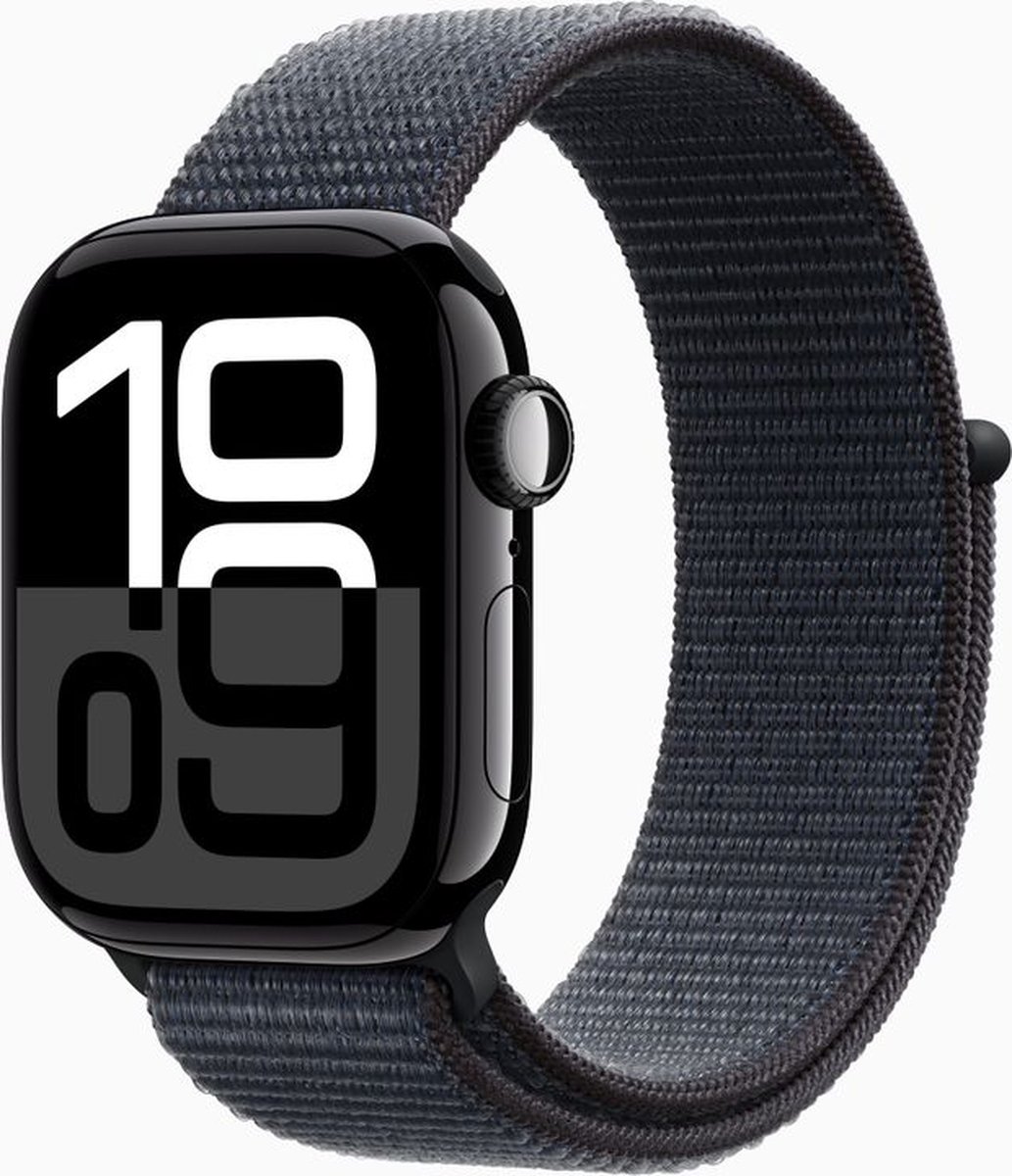 Apple Watch Series 10 - Wifi + 4G - 42mm - Zwarte Aluminium Case met Ink Geweven Sportbandje