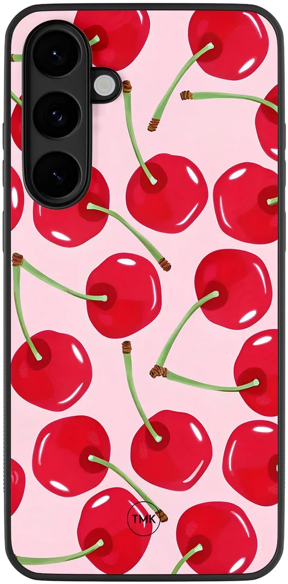 Hoesje geschikt voor Samsung Galaxy S25 FE - Sweet cherry - Roze - TPU case - Print - Hardcase zwart telefoonhoesje