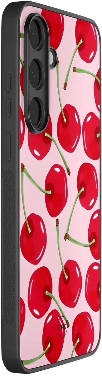Hoesje geschikt voor Samsung Galaxy S25 FE - Sweet cherry - Roze - TPU case - Print - Hardcase zwart telefoonhoesje