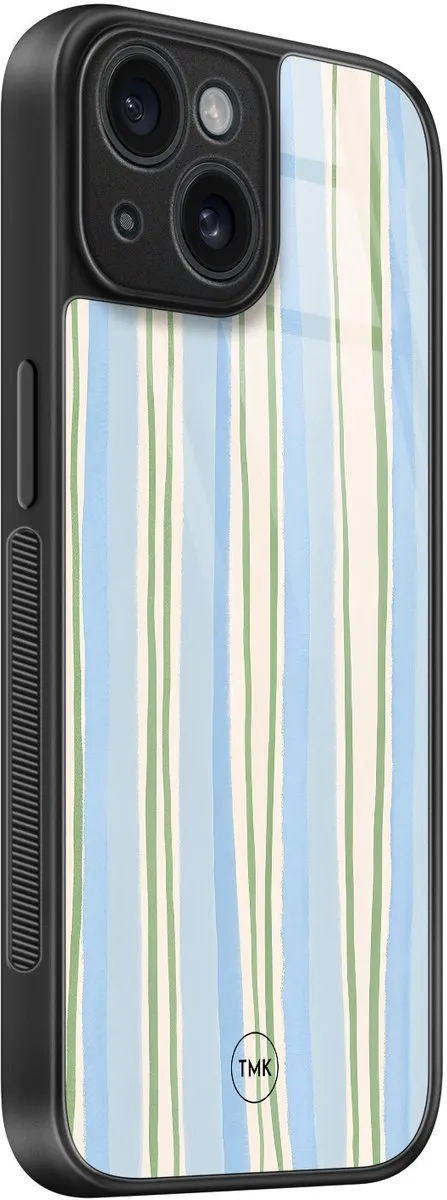 Casevibes iPhone 15 Hoesje - Blauw met Pastelstrepen