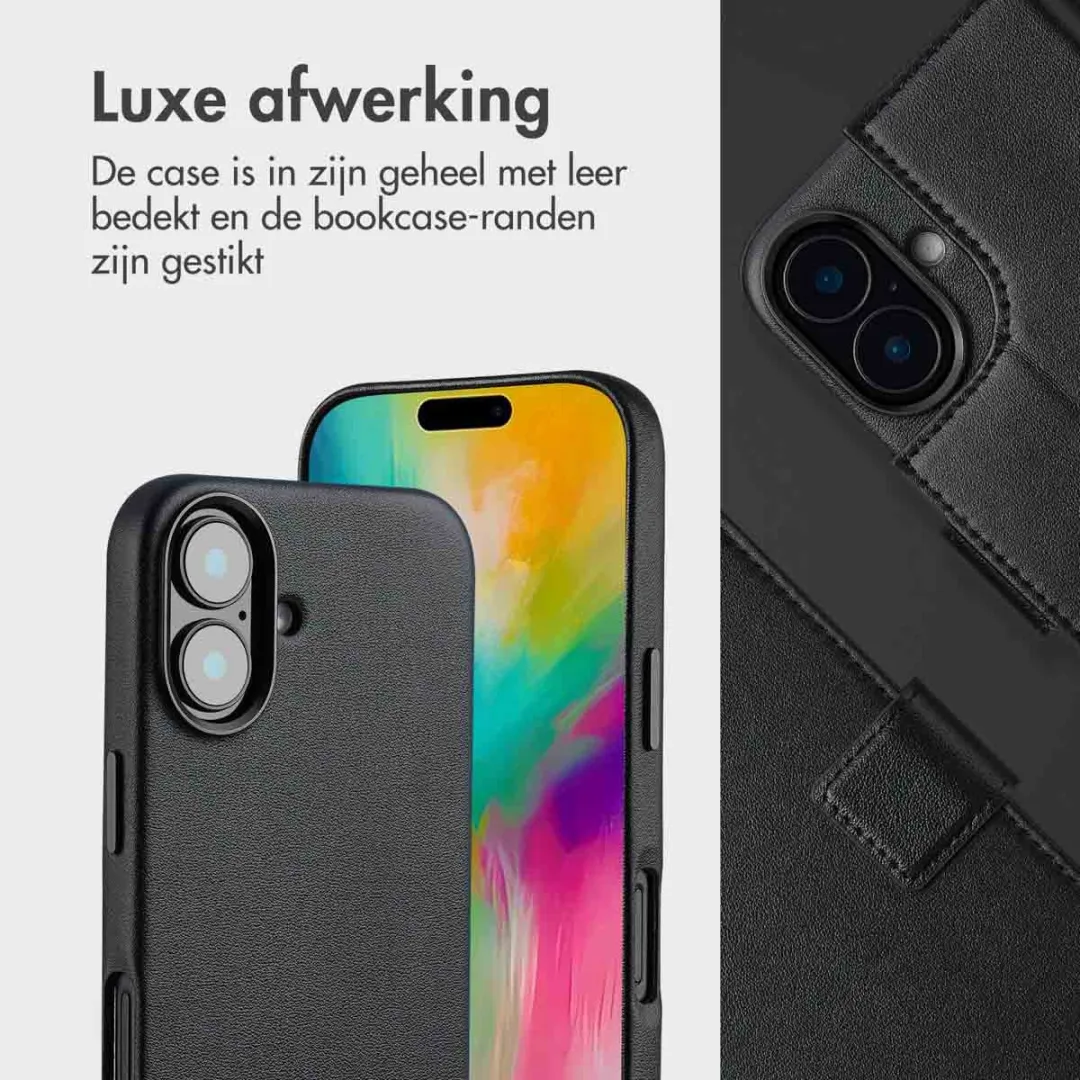 Accezz iPhone 16 Leather Bookcase Hoesje 3 Pasjes - Zwart