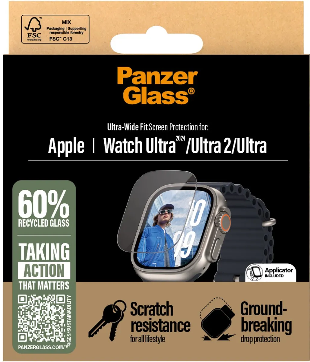 PanzerGlass Ultra Wide Fit Apple Watch Ultra Screenprotector 49mm - Transparant