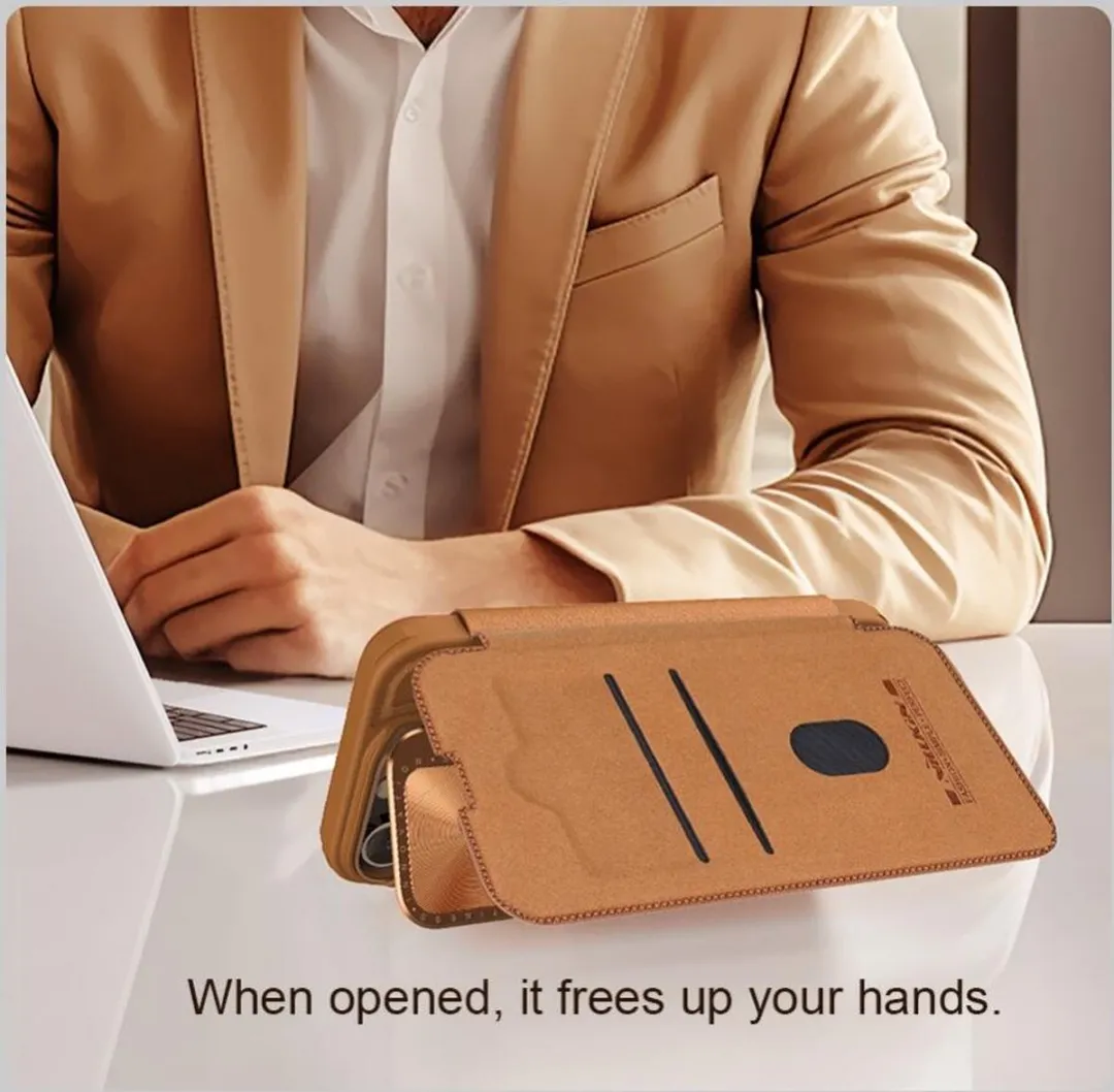 Nillkin Qin Prop Leather Case iPhone 16 - 2 Pasjes - Zwart
