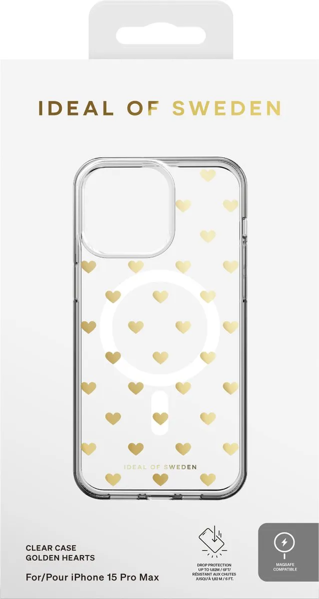 iDeal of Sweden Clear Case MagSafe iPhone 15 Pro Max - Golden Hearts IDSICMS-I2361-83