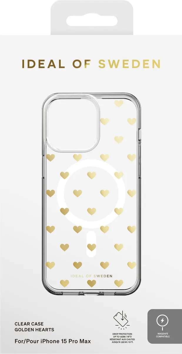 iDeal of Sweden Clear Case MagSafe iPhone 15 Pro Max - Golden Hearts IDSICMS-I2361-83
