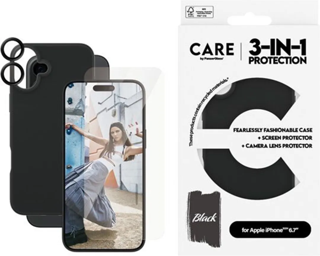 PanzerGlass iPhone 16 Pro 3-in-1 Beschermer Bundel - Doorzichtig zwart