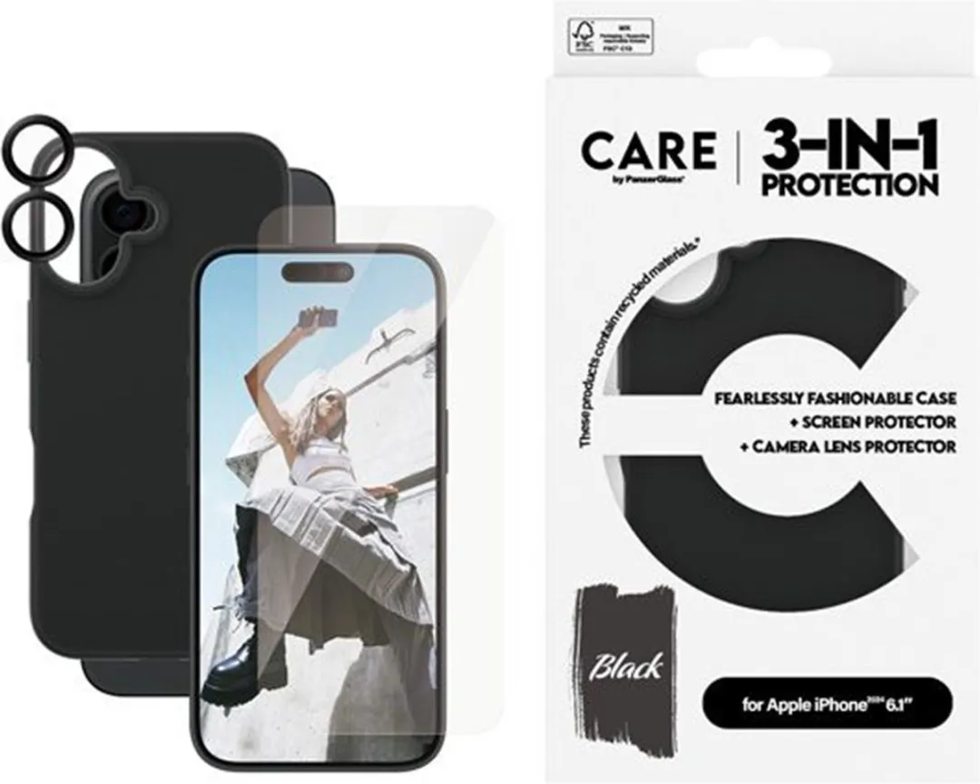 PanzerGlass iPhone 16 Beschermer Bundel 3-in-1 - Doorzichtig zwart