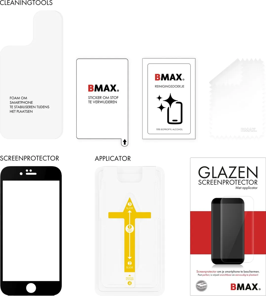 BMAX iPhone 7 Full Cover Gehard Glas - Zwart