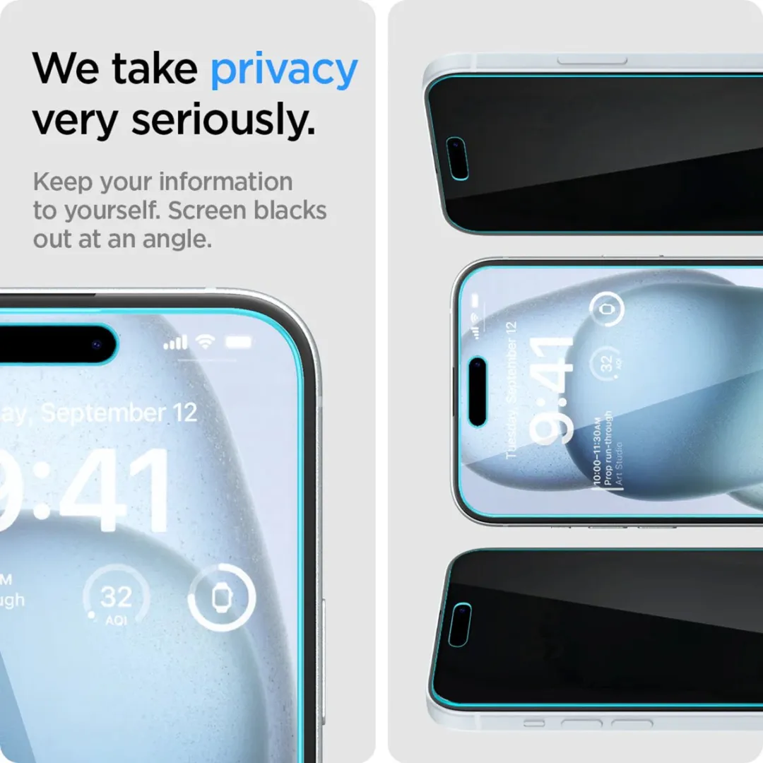Spigen EZ Fit Glas.tR iPhone 16/15 Plus Privacyglas - 2 Stuks