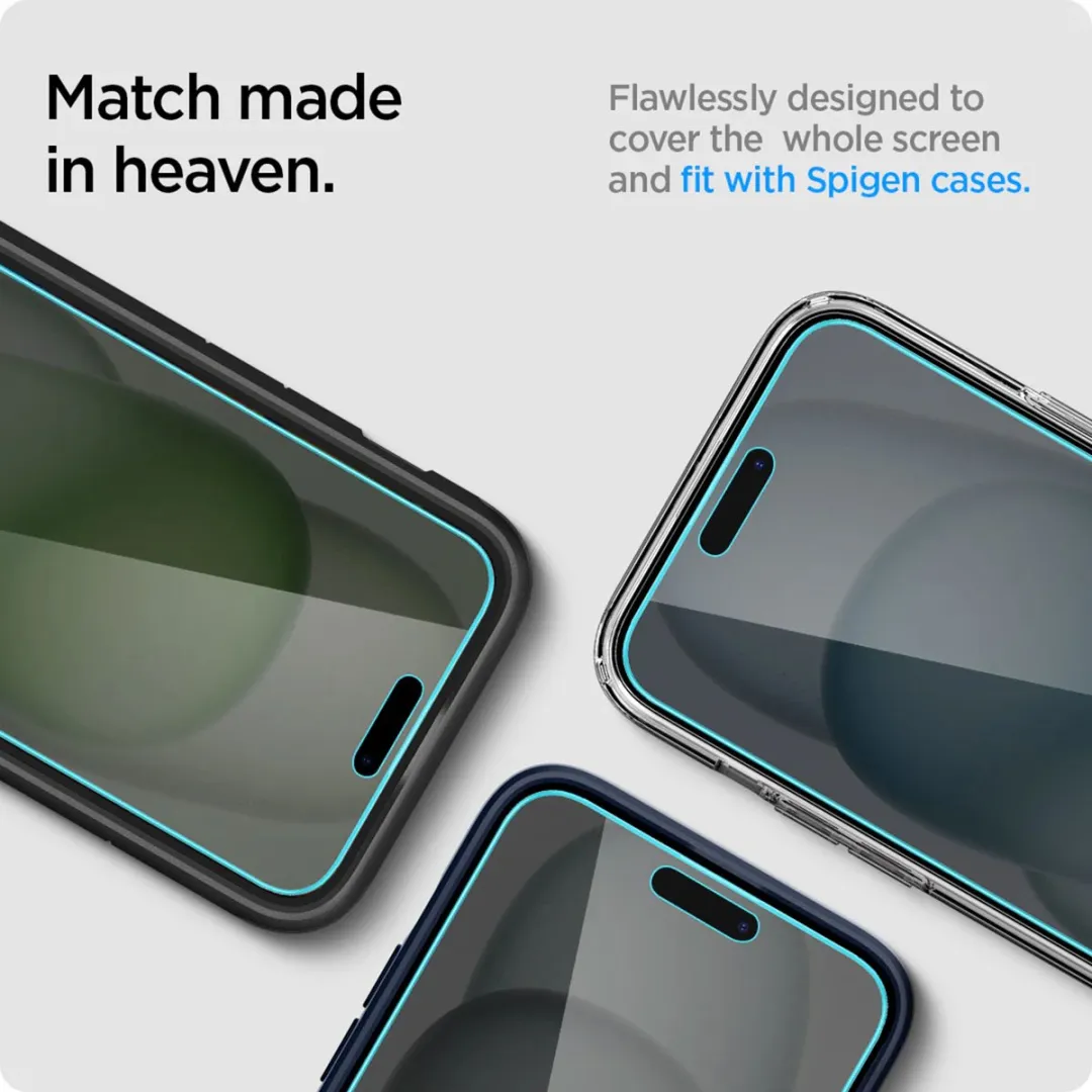 Spigen EZ Fit Glas.tR iPhone 16/15 Plus Privacyglas - 2 Stuks