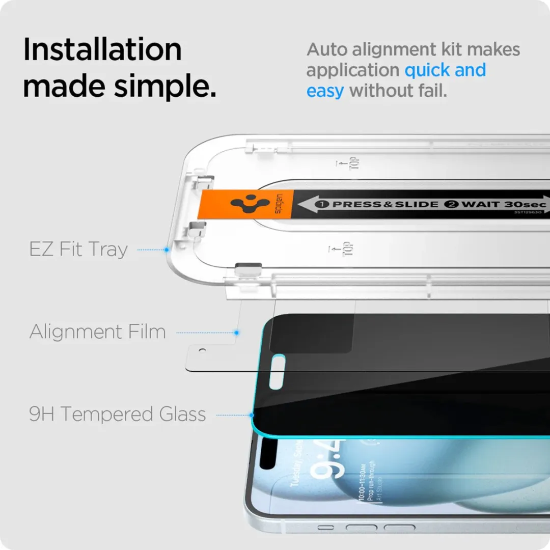 Spigen EZ Fit Glas.tR iPhone 16/15 Plus Privacyglas - 2 Stuks