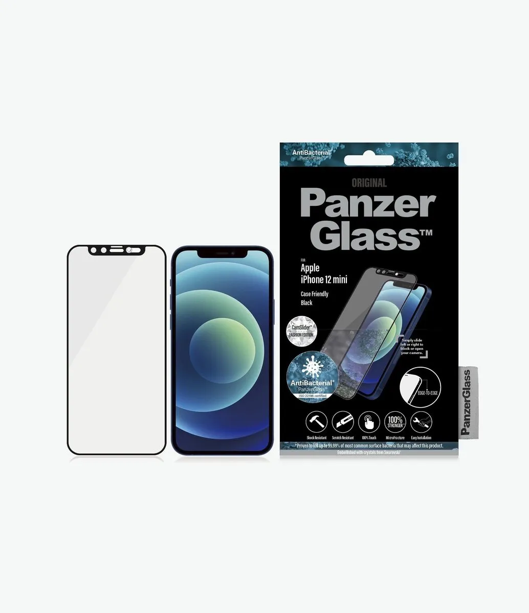 PanzerGlass E2E iPhone Hoes - Swarovski Crystal - Microfractuur Antibacterieel Glas - Zwart
