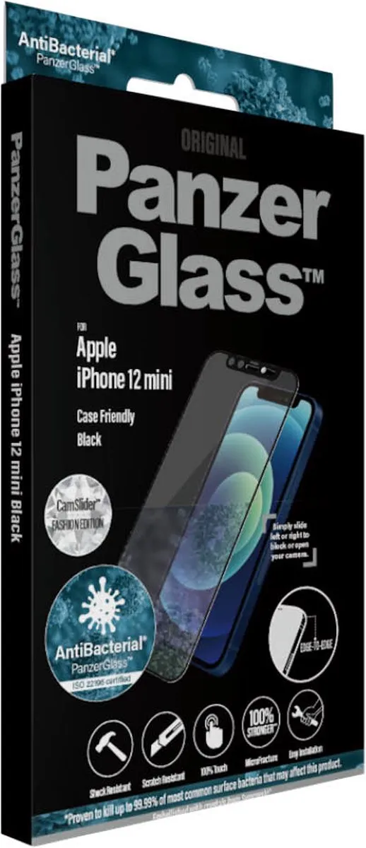 PanzerGlass E2E iPhone Hoes - Swarovski Crystal - Microfractuur Antibacterieel Glas - Zwart