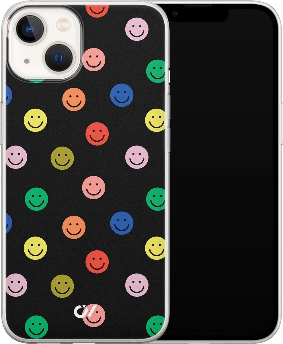Casevibes Hoesje iPhone 13 Retro Smileys - Zwart - A/13/UV/054