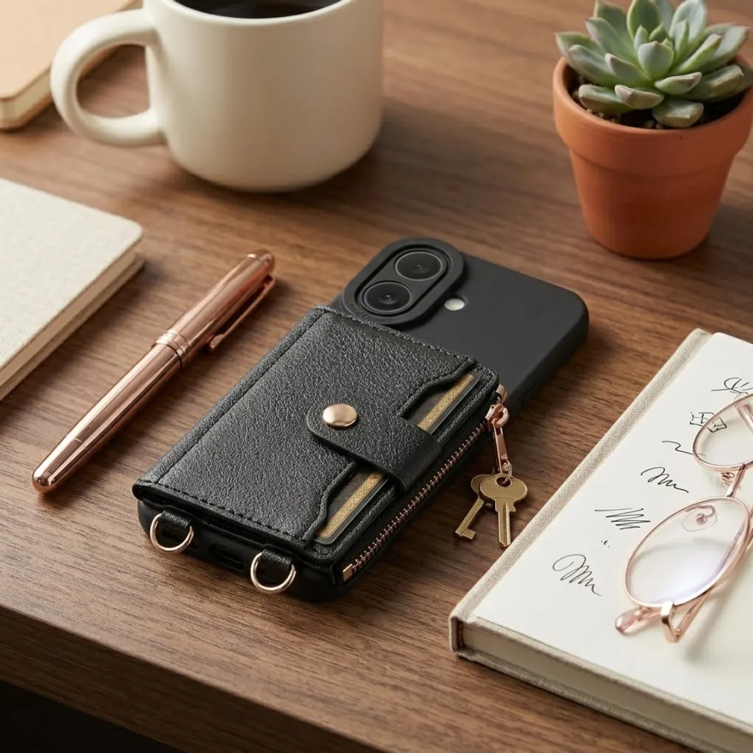 NUVEX iPhone 16 Plus Hoesje met Portemonnee - Zwart