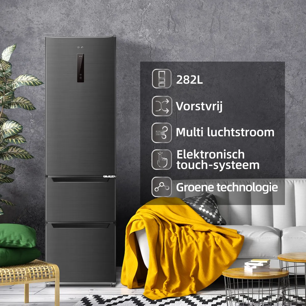 CHiQ CID282NEIBE Koel-vriescombinatie 282L - No Frost - 3 Deuren