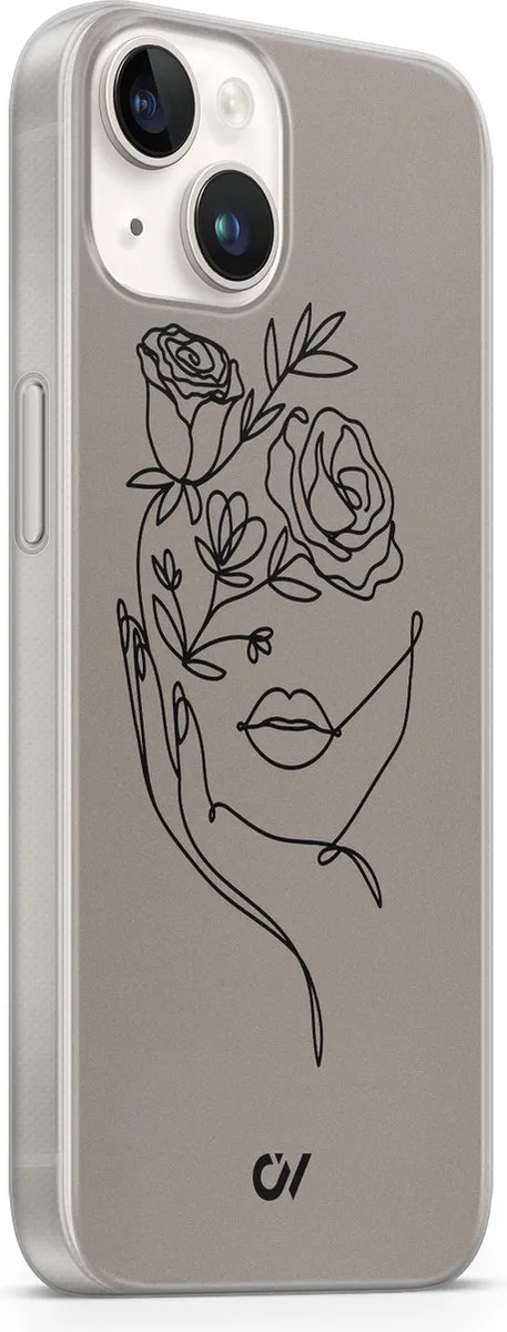 Casevibes Hoesje iPhone 14 Oneline Face Flower - Grijs - A/14/UV/059