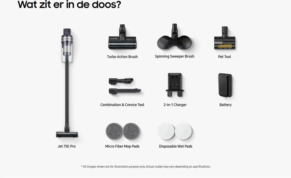 Samsung Jet 75E Pro VS20B75ADR5 Stofzuiger - 200W - Zakloos - Zilver