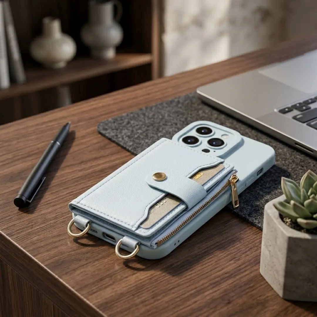 NUVEX iPhone 15 Pro Max Hoesje Lichtblauw - Portemonnee 4 Pasjes