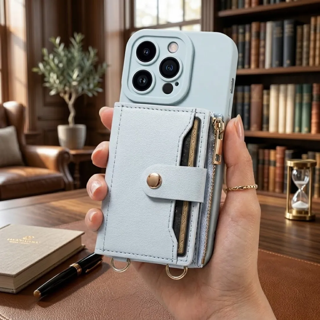 NUVEX iPhone 15 Pro Max Hoesje Lichtblauw - Portemonnee 4 Pasjes