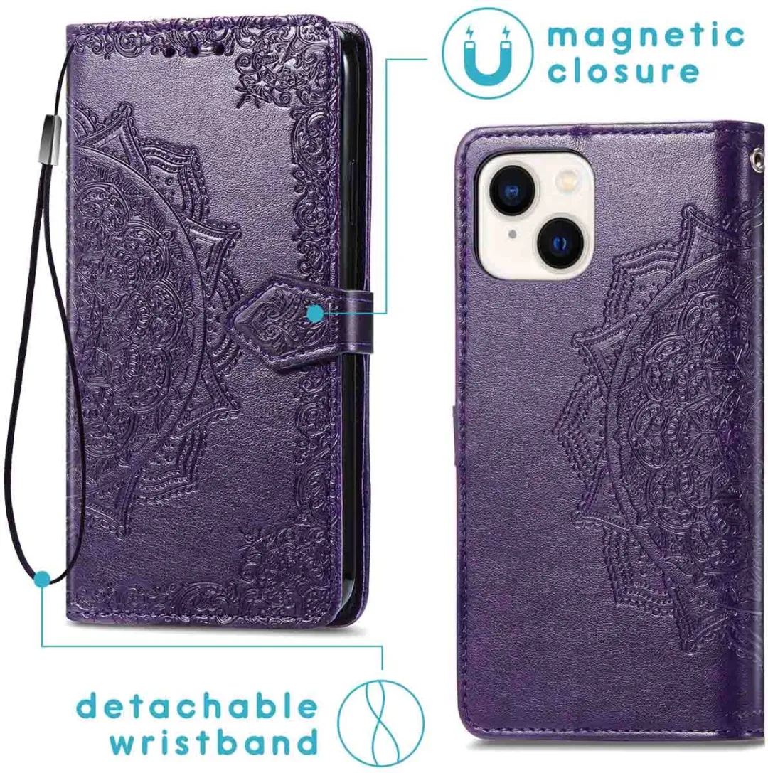 Imoshion Hoesje iPhone 13/14 Mandala Bookcase - 3 Pasjes - Paars