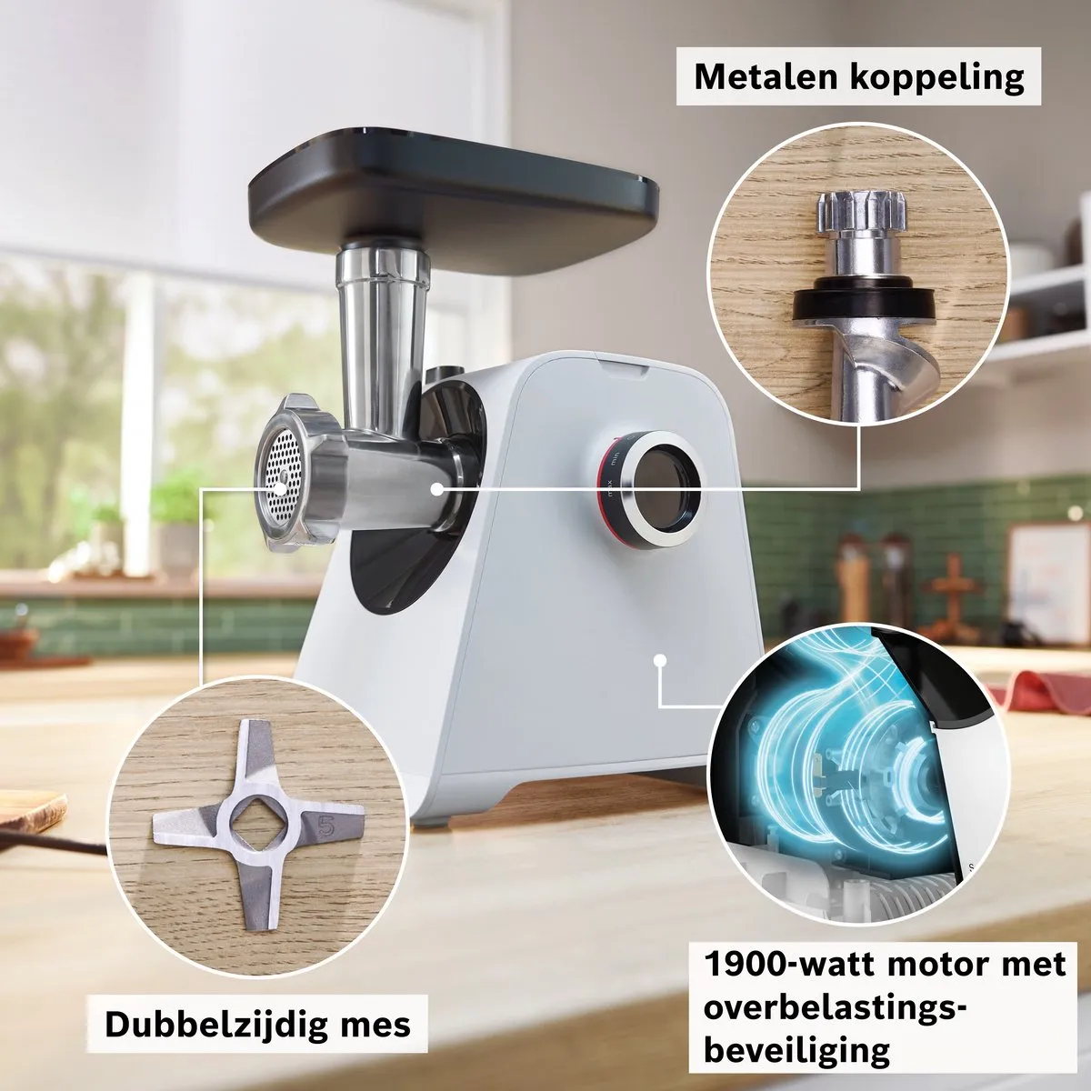 Bosch Multi Power Serie 4 MFWS420W Vleesmolen - 1900W - Wit