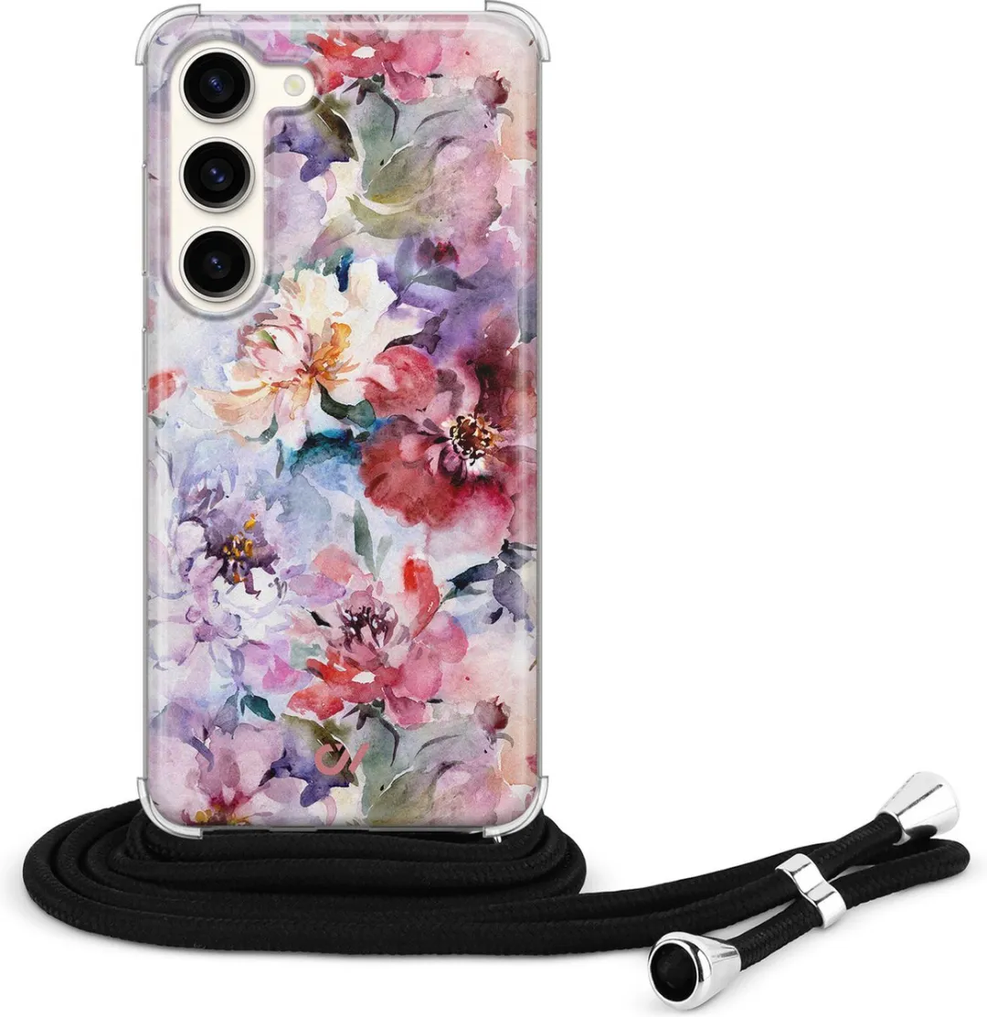 Casevibes S23 Telefoonhoesje - Roze Bloemen Acryl - Met Koord