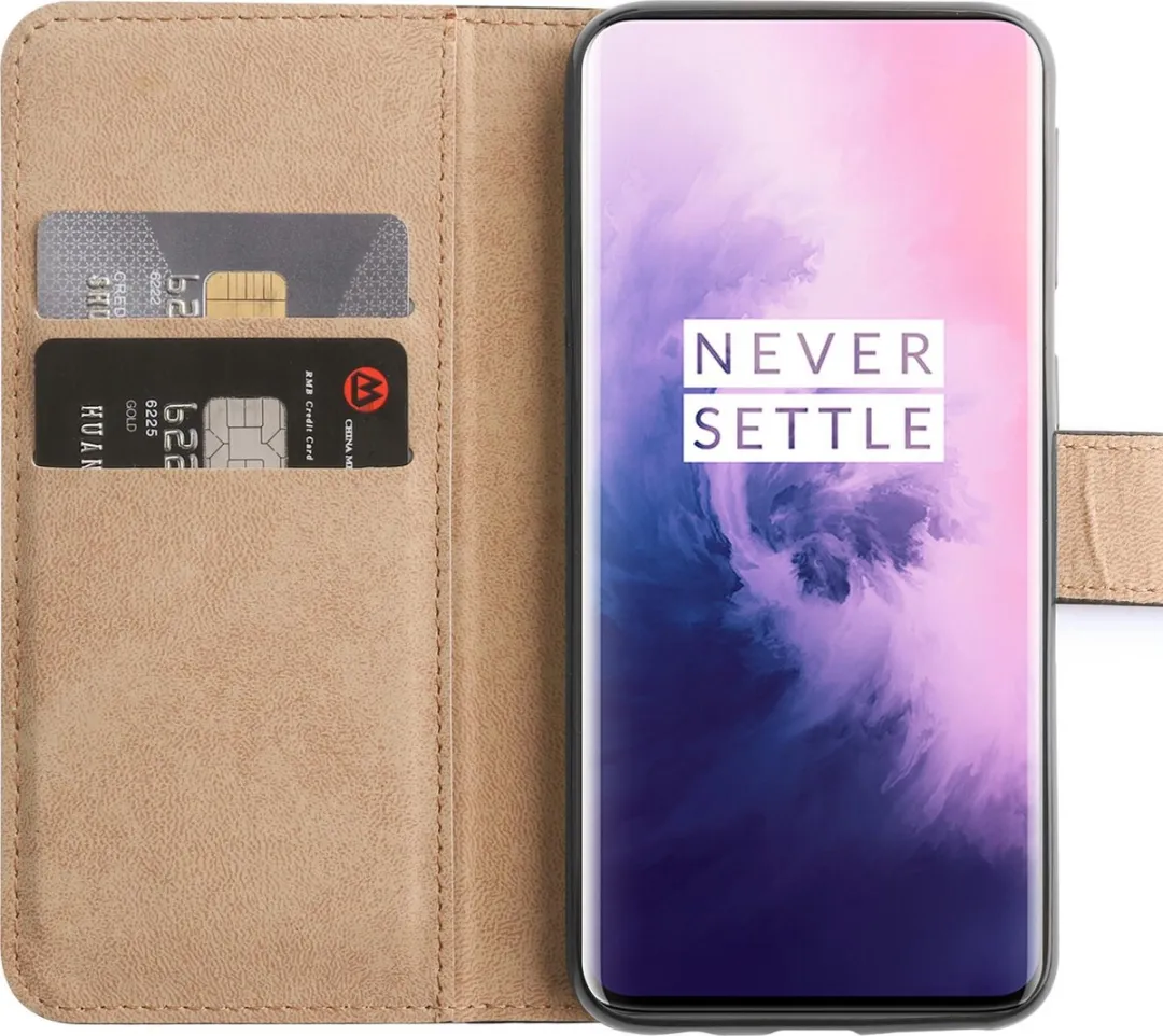 BMAX Leren Book Case OnePlus 7 Pro - 2 Pasjes - Zwart