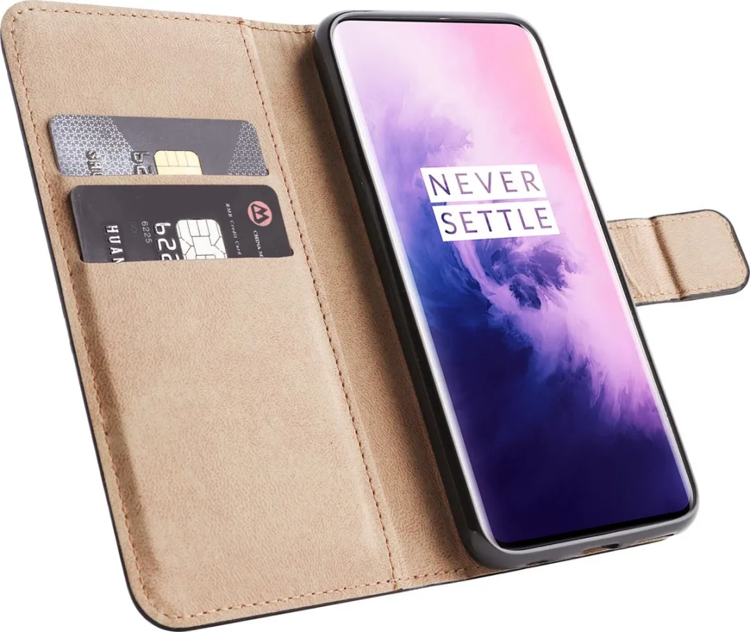 BMAX Leren Book Case OnePlus 7 Pro - 2 Pasjes - Zwart