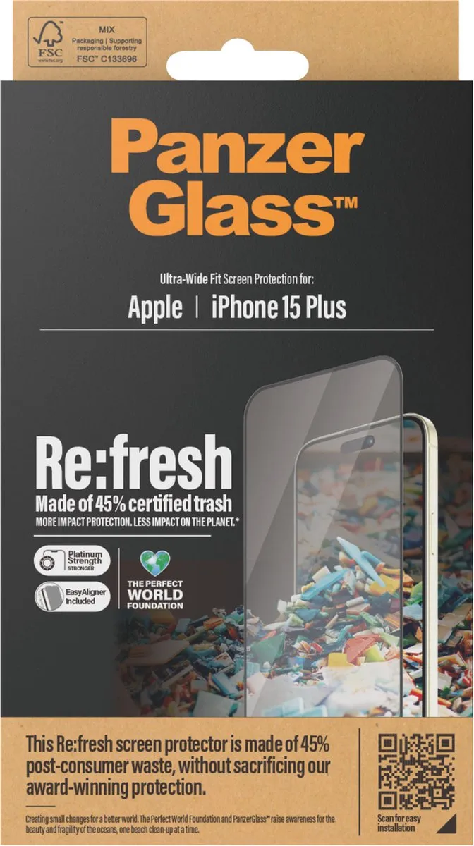 PanzerGlass iPhone 15 Plus Schermbeschermer - Full Screen - met EasyAligner