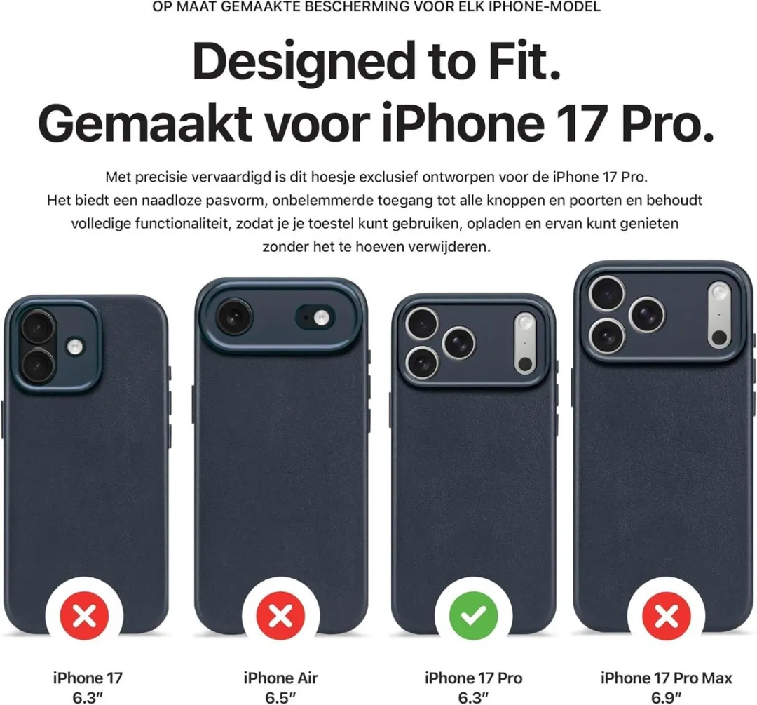 Decoded Hoesje iPhone 17 Pro - Premium Ecco Leer - Navy Blauw
