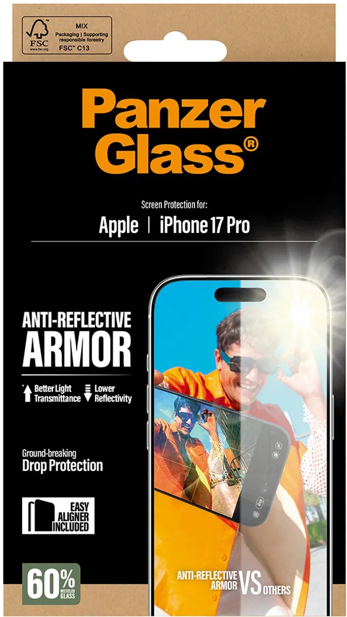 PanzerGlass Anti-Reflective Armor iPhone 17 Pro Schermbeschermer - Doorzichtig