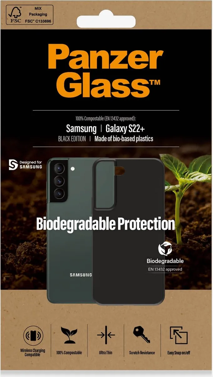 PanzerGlass Biodegradable Hoes Samsung Galaxy S22+ - Zwart