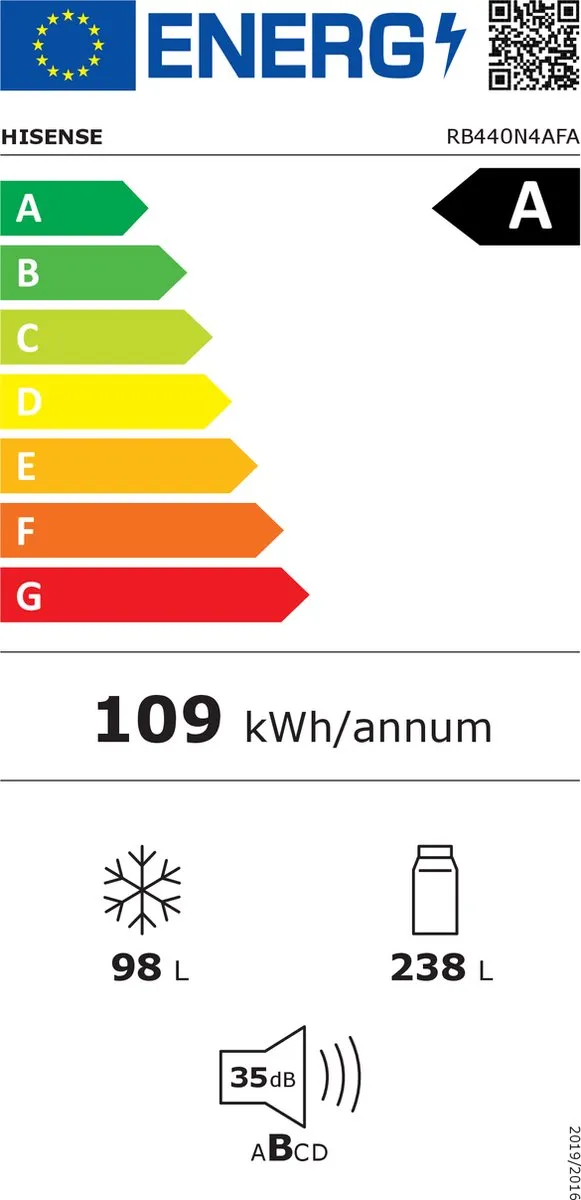 Hisense RB440N4AFA Koelkast 336L - No Frost - Zwart