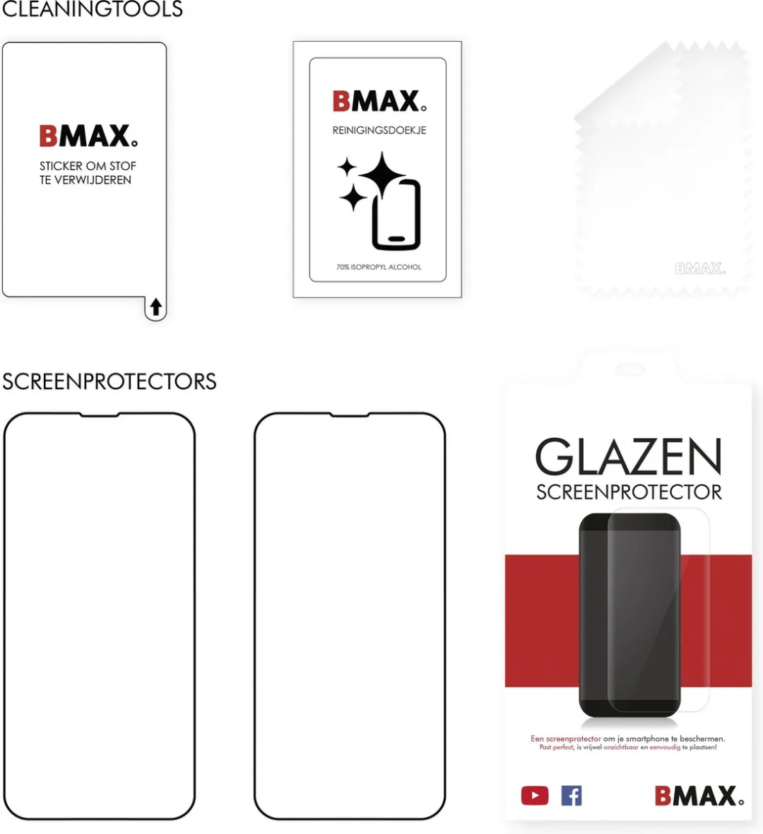 BMAX iPhone 13 Screenprotector 2 Stuks - Full Cover Zwart