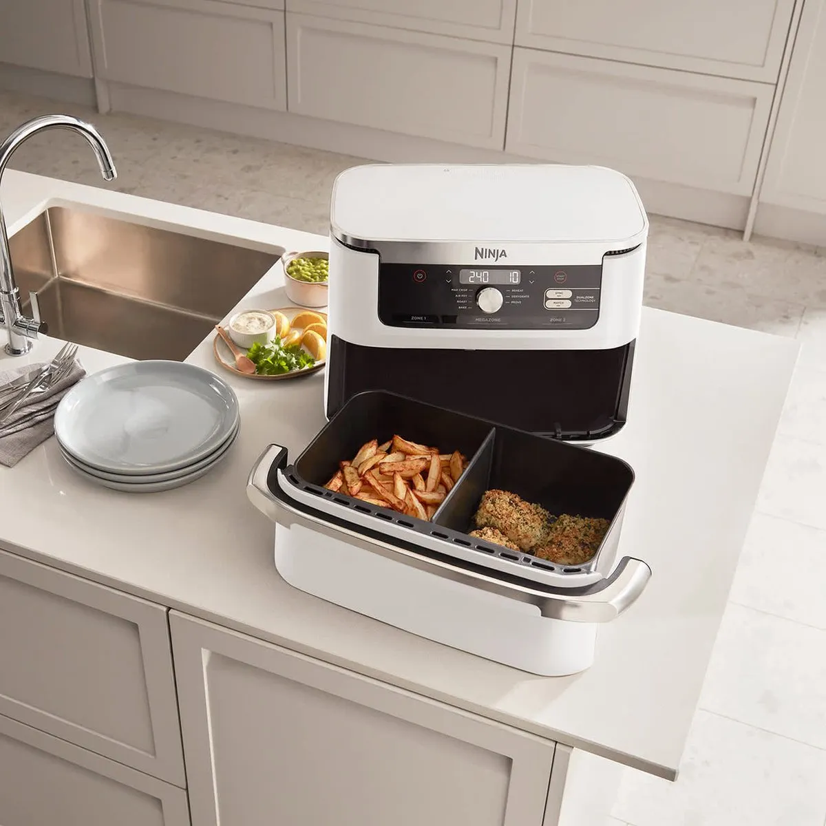 Ninja Foodi AF500EUWH Mega Dubbele Airfryer XXL - 10.4L - Wit