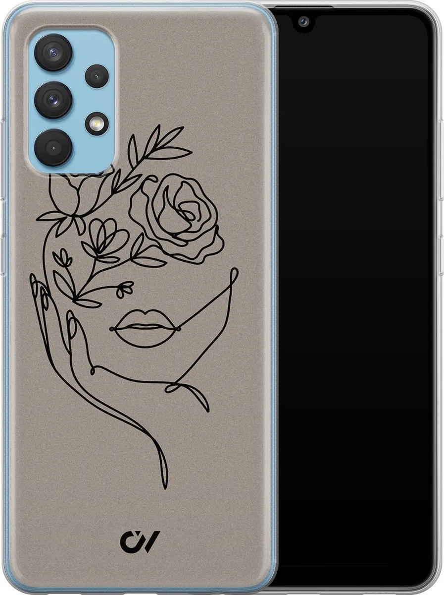 Casevibes Hoesje Samsung Galaxy A32 4G - Oneline Face Flower - Grijs