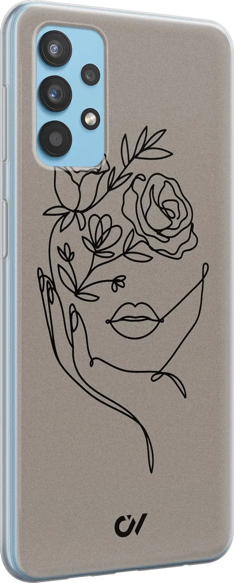 Casevibes Hoesje Samsung Galaxy A32 4G - Oneline Face Flower - Grijs