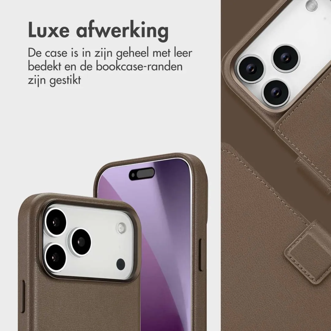 Accezz Hoesje iPhone 17 Pro Max - Leather Bookcase 2-in-1 - Bruin