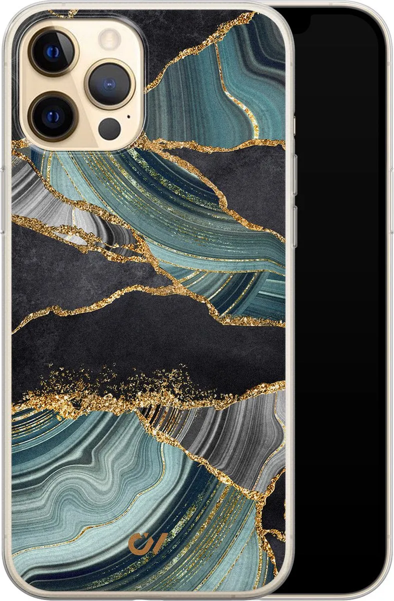Casevibes iPhone 12 Hoesje A/13/UV/036 - Marble Jade Stone