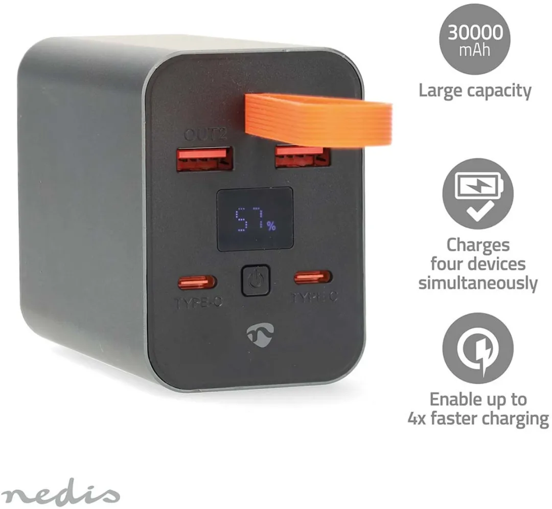 Nedis PBKPD100W25BK Powerbank 30000mAh - 100W PD3.0 - Zwart