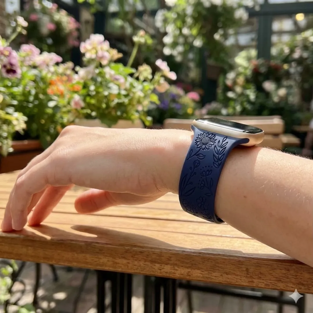 NUVEX Apple Watch Bandjes Set 6 Stuks - 38-42mm - Bloemen Gravure - Siliconen - afbeelding 6 van 6