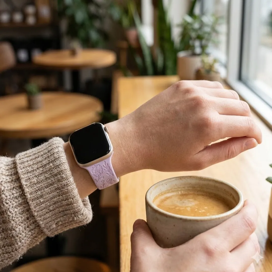 NUVEX Apple Watch Bandjes Set 6 Stuks - 38-42mm - Bloemen Gravure - Siliconen