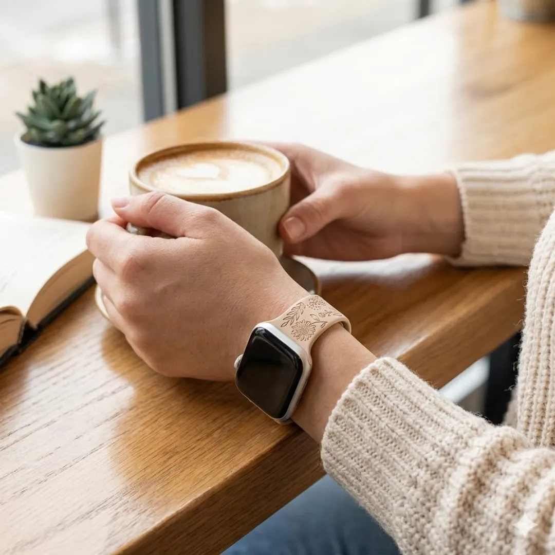 NUVEX Apple Watch Bandjes Set 6 Stuks - 38-42mm - Bloemen Gravure - Siliconen