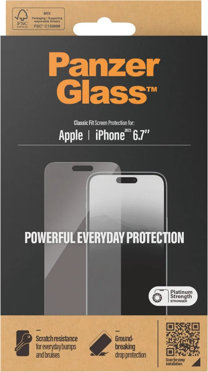 PanzerGlass Classic Fit iPhone 15 Plus Schermbeschermer - Case Friendly