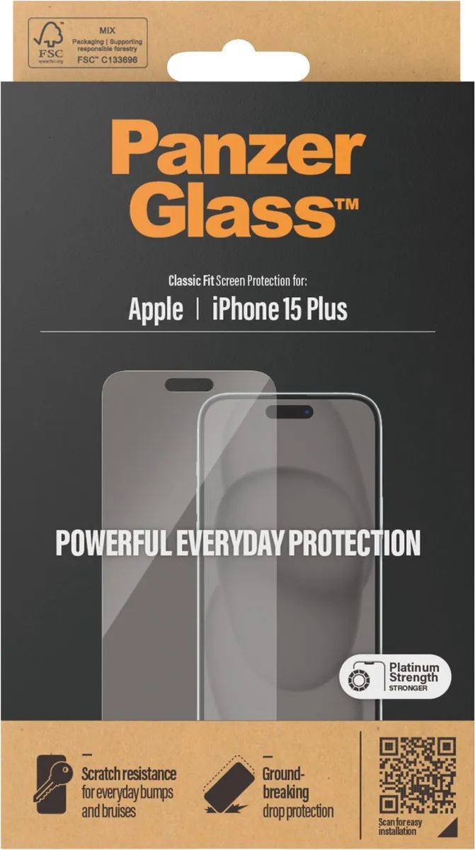 PanzerGlass Classic Fit iPhone 15 Plus Schermbeschermer - Case Friendly