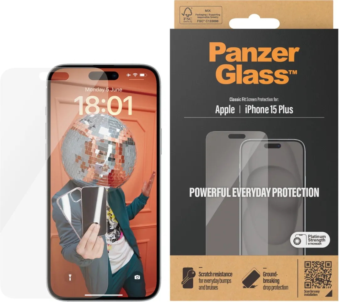 PanzerGlass Classic Fit iPhone 15 Plus Schermbeschermer - Case Friendly